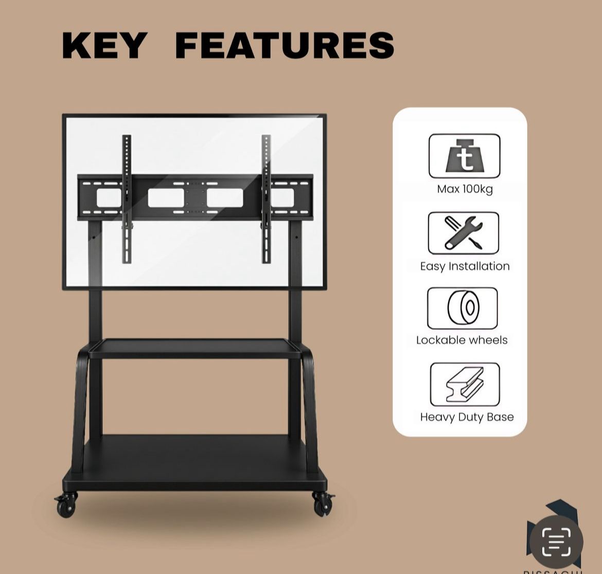 Rissachi LED MOBILE Mount Bracket Stand For 55"-120" TV Trolly Fixed view 3